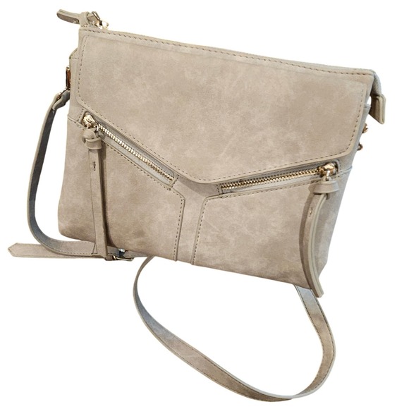 Free People Handbags - Free People Grey faux suede Crossbody Bag Foldover Zip Pockets Adjustable Strap